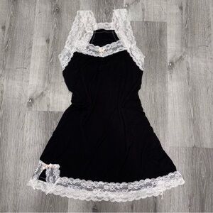 Black Lace Trim Mini Night Dress